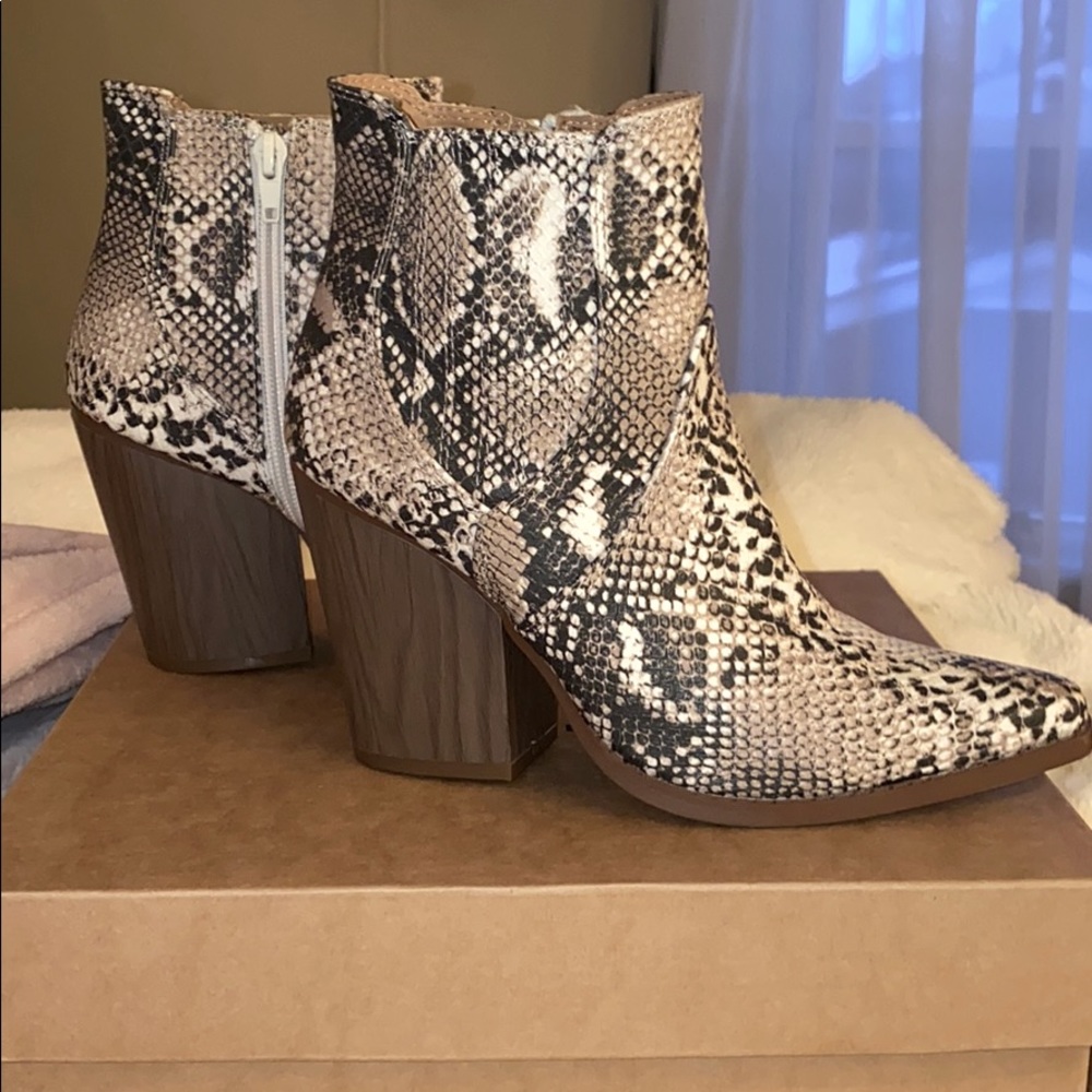 snake skin ankle booties